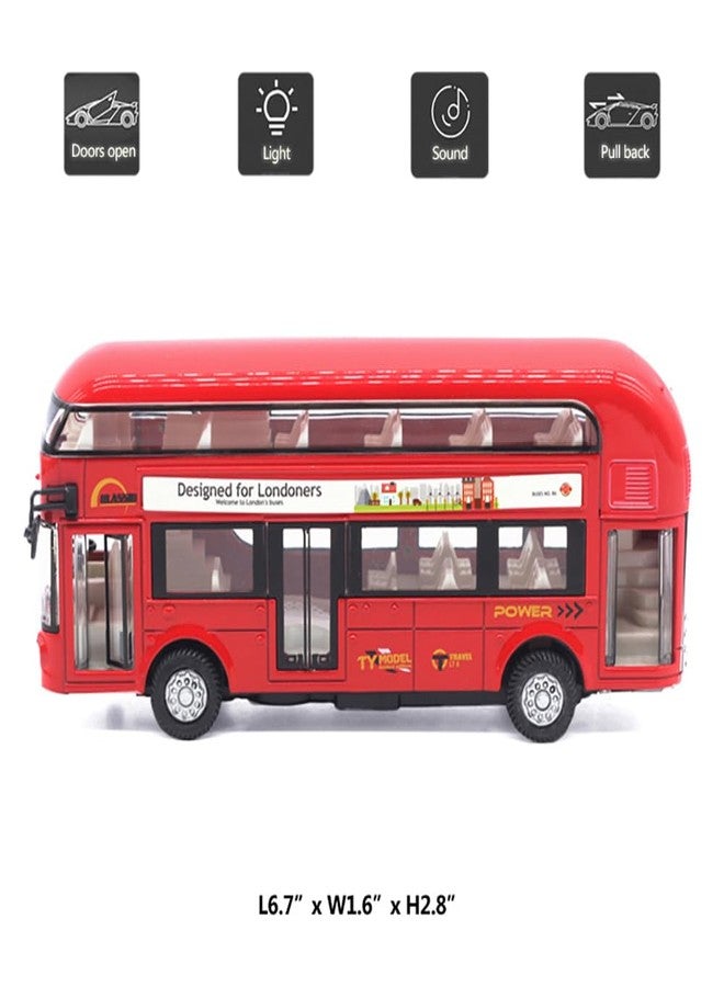 UKAXA London Bus Diecast Metal Bus Model Dubble Decker Toy Buses for Kids Pull Back Openable Door with Light Sound - Image 2